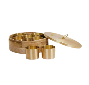 Brass Gold Plated <b>Masala</b> <b>Box</b> <b>Dabba</b> <b>Spice</b> Container With Embossed Lid 7 Compartments <b>Masala</b> <b>Dabba</b> At Best Prices - Product Image 5