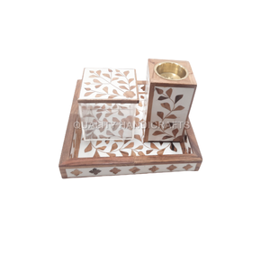 Arabic Ramadan Gift Wood Mother of Pearl Inlay Mubkhar <b>Bakhoor</b> Burner Tray Box Set <b>Oud</b> Burner From India by Quality Handicrafts - Product Image 3