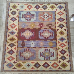Tapis Kilim en Laine Vintage 10F, Nouveau Design Moderne, Fabriqué en Inde, Aspect Riche, Tissage Punja, Réversible, pour la Maison et l'Espace de Jeu des Enfants - Product Image 1