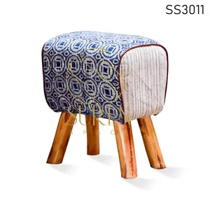 Indian Sofa Set Ottoman Designer Puff Sofa Stool Solid Wood Leg