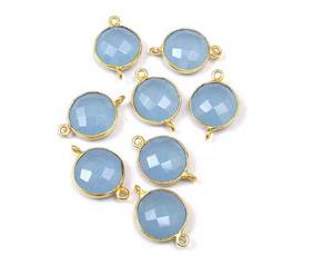Calcedonia Azul forma redonda joyería chapada en oro doble fianza Natural Multi piedra preciosa bisel 925 bisel conector - Product Image 2