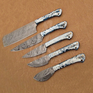 Sizzling-Juego de cuchillos de cocina profesional, hoja fija de acero de Damasco, hecho a mano, con mango de resina, 5 uds. - Product Image 2