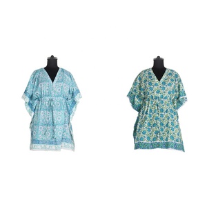 Arabic Ladies Gown/Muslim <b>Plus</b> <b>Size</b> Night Gown/New Abaya 2025 V- Neck Short Arabic Caftan Hand Block Printed Dress Affordable - Product Image 1