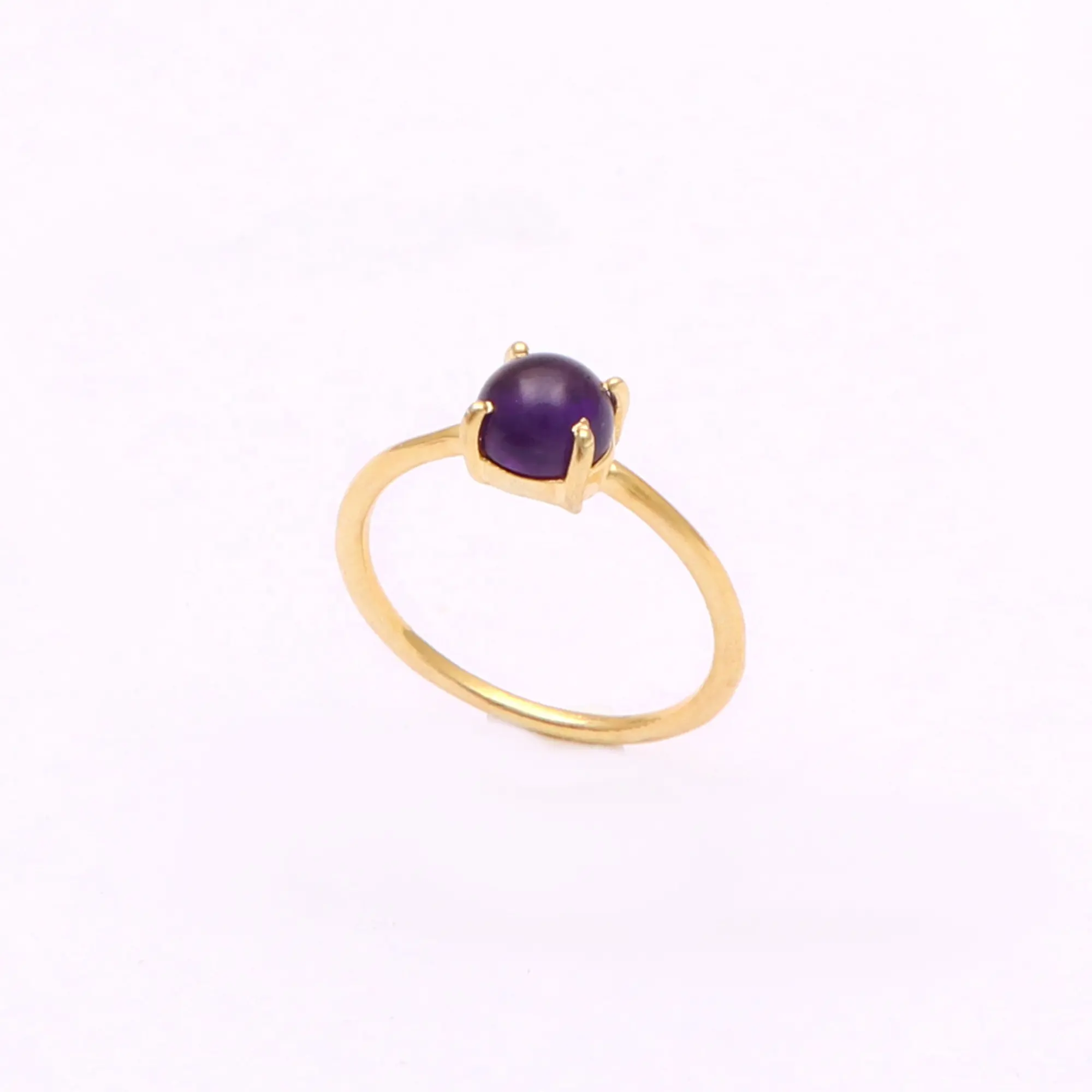 Natual-Anillo de piedras preciosas de amatista púrpura para mujer, sortija de diseño hecha a mano con borde dorado y forma redonda, joyería para mujer