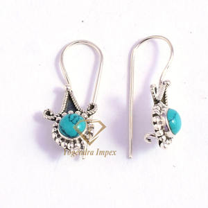 Wholesale Trendy 925 <b>Sterling</b> <b>Silver</b> Boho Earrings Exquisite Natural Turquoise Gemstone Drop Dangle Design for Wedding Party - Product Image 2