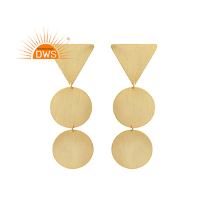 Boucles d'oreilles pendantes en argent massif 925 plaqué or 18 carats de créateur géométrique Collection classique du fabricant de bijoux - Product Image 1