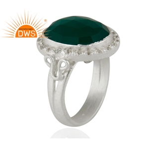 <b>Green</b> Onyx Cubic Zirconia Gemstone Ring <b>Jewelry</b> Wholesaler 925 Fine Sterling Silver Unisex Ring - Product Image 2