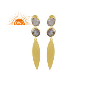 Nouvelle boucle d'oreille pendante en laiton avec pierre de labradorite pour femmes, fabricant et fournisseur de bijoux - Product Image 1