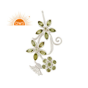 Pendentif en pierre précieuse péridot véritable, fournisseur de bijoux en argent fin, design floral, pendentif pour femme en argent sterling 925 - Product Image 1
