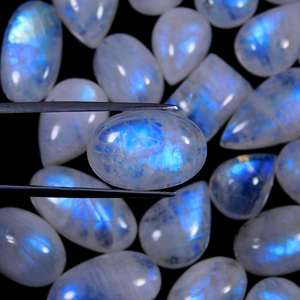 หินมูนสโตนสีรุ้งหินกังวล,แหวนเคลือบทองสีเทอร์ควอยซ์นาโนพลอยมูนสโตน Larimar Cabochon - Product Image 1