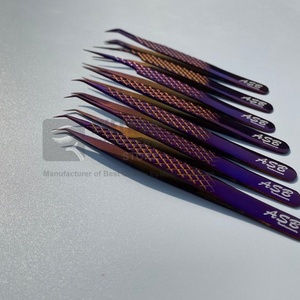 Pinzas de extensión de pestañas japonesas sostenibles de acero inoxidable, agarre de diamante, Color ciruela, herramienta de belleza de fibra de volumen probada a mano - Product Image 3