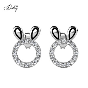 Simpatici orecchini a forma di coniglietto in oro placcato 18K ipoallergenico impreziositi da <span class=keywords><strong>gioielli</strong></span> per bambine con cristalli Swarovski - Product Image 3