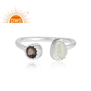 Smoky Quartz & Ethiopian <b>Opal</b> Gemstone <b>Ring</b> Handmade Wholesale Vintage Style Sterling Fine 925 <b>Silver</b> <b>Ring</b> Jewelry Manufacturer - Product Image 2