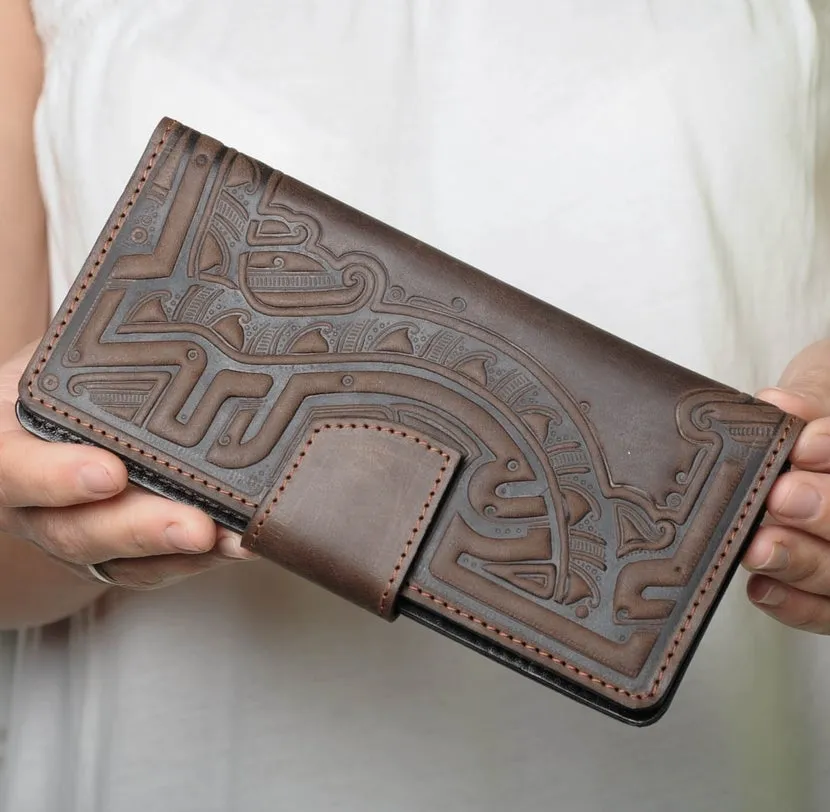 Dunkelbraune geprägte Brieftasche Münzen Taschen Brieftasche Männer Echtes Rindsleder Luxus Geldbörse Karten halter