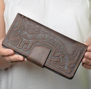 Dark Brown Embossed Wallet Coins Pockets Billfold Men Genuine Cowhide Leather Luxury Purse Card Holder