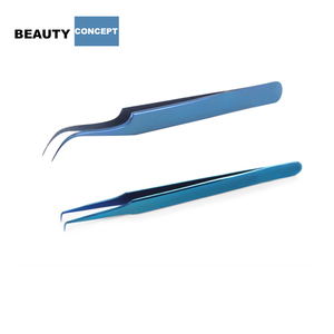 Best Selling Custom Brand Volume Lash Tweezers with Serrated/Smooth/Toothed Tips and Beautiful Dark Blue <b>Titanium</b> Plating - Product Image 2