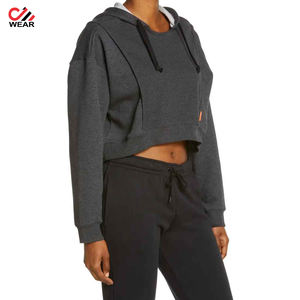 Hot sale women <b>long</b> <b>sleeve</b> gym <b>plain</b> crop <b>top</b> hoodie - Product Image 2