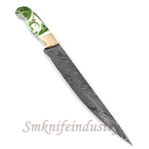 New Custom Hand Forged Damascus Fillet Fishing knife With leather Sheath cover (smk1632) - Product Image 2