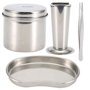 Peahefy Medical Surgical Stainless Steel <b>Tattoo</b> Disinfection <b>Kit</b> 4-Piece Disinfection Jar Tray Tweezer Plate CE Certified Manual - Product Image 1