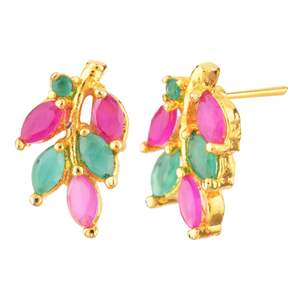 Pendientes de circonia cúbica para mujer y niña, joyería India, con pasador Floral, CZ - Product Image 4