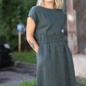 Gray O-Neck Cap Sleeve Floor-Length Crepe Breathable Embroidered Formal Summer A-Line Women's <b>Dress</b> with Natural Waist - Product Image 1