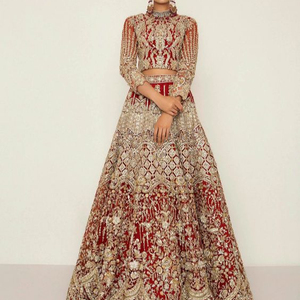 สวย PAKISTANI-BRIDAL-HEAVY-KOTI-LEHENGA ชุดประดับในลูกปัดแก้วคริสตัลหินเต็มไปด้วย DABKA-ทำงานสำหรับงานแต่งงาน = 2021 - Product Image 1