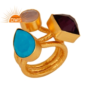Beautiful Multi Gemstone <b>Ring</b> Jewelry Manufacturer 22k Gold Plated Brass Fashion <b>Stack</b> <b>Ring</b> Wholesale - Product Image 1