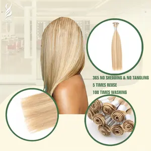 YADING Best Selling Hand Tied Weft D16-22 24Inch Brown Blonde Brazilian Human Hair Bundle Remy Virgin Double Draw Hand Tide Weft