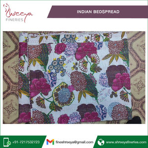 Algodón Vintage pájaro amarillo estampado Kantha ropa de cama Manta/colcha hecha a mano - Product Image 5