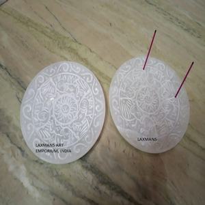 Porte-encens en pierre sculptée en marbre porte-encens en pierre tendre plaque ronde attrape-cendres gravés pierre tendre modèle rond sculpté - Product Image 2