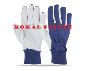 Gants de travail en cuir de chèvre nr 7, blanc/bleu - Product Image 3