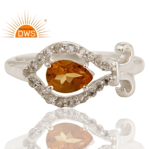 Bague en argent sterling 925, collection classique, avec pierre précieuse en topaze blanche et citrine, fabrication artisanale, vente en gros - Product Image 2