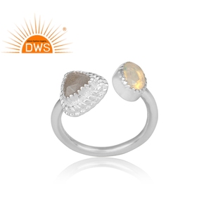 Openable Round Cut Ethiopian <b>Opal</b> And Labradorite Gemstone 925 Sterling Fine <b>Silver</b> Open <b>Ring</b> Jewelry Manufacturer - Product Image 2