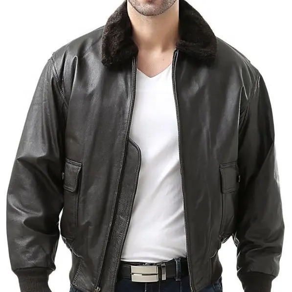 Men's Navy Genuine Leather Flight Bomber Jacket