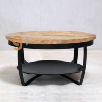 Vente en gros de meubles industriels en fer et bois solides fabriqués à la main de forme ronde Paras Table basse pour salle de séjour avec métal en bois de manguier