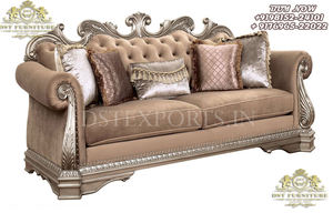 Modern <b>Living</b> <b>Room</b> Silver <b>Accent</b> Sofa Set Premium 5 Seater Sofa Set in Antiqued Silver Finish Luxury Tufted Sofa & <b>Chairs</b> Set - Product Image 5
