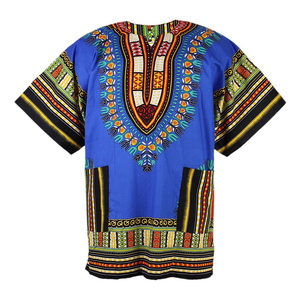 Chemise Dashiki traditionnelle africaine, 100% coton, couleur bleue, vente en gros, livraison gratuite - Product Image 1