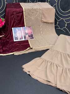 Fox Georgette ชุดสูท Sharara ปักลายพร้อมงานปัก,ชุดสูทปักลายลูกไม้ด้านละ4ชิ้นสำหรับผู้หญิง - Product Image 3