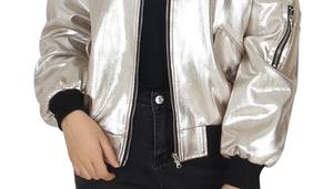 Chaqueta de cuero PU brillante para mujer, prendas de vestir con bolsillos y cremallera, abrigo suelto de talla grande, rompevientos, venta al por mayor, primavera y verano - Product Image 4