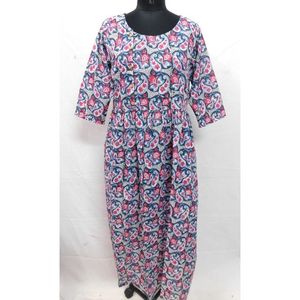 Dernière robe tunique en coton à imprimé floral Robe de fête d'été indienne pour femmes Long Kurti avec méthode de tissage tissé Cadeau d'été - Product Image 1