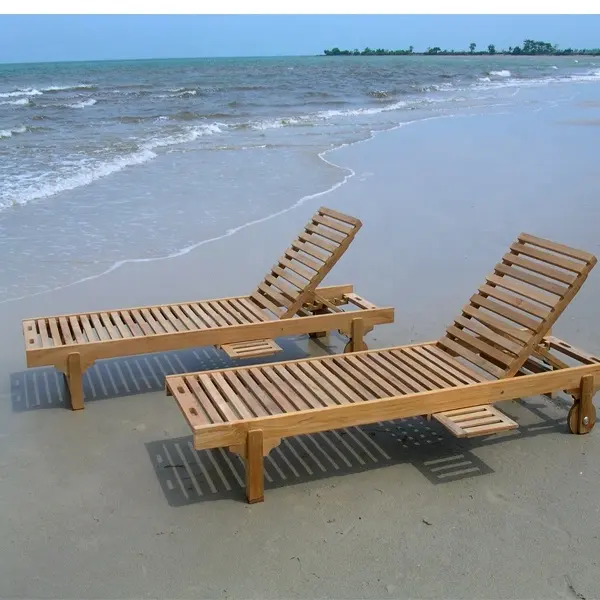 Outdoor Meubels Teak Houten Lounger Zwembaden En Strand Ligstoel Knock-Down Platte Verpakking