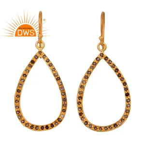 If me — boucles d'oreilles en Quartz fumé, pendentifs en forme de pierres précieuses, en or 18k, plaqué argent 925, fabrication de bijoux indiens - Product Image 1