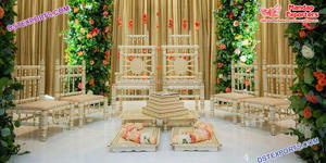 Gujarati ชุดเก้าอี้งานแต่งสีทองสำหรับงานแต่งงานเก้าอี้ไม้ Mandap แกะสลักออกแบบใหม่สำหรับงานแต่งงาน - Product Image 2