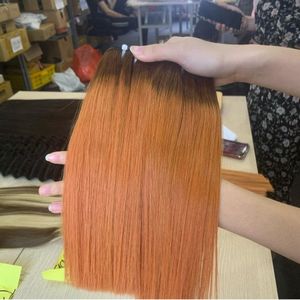 Extensión de tejido de cabello humano Remy virgen de alta calidad barata para paquete de cabello de trama doble de máquina naranja negra - Product Image 4