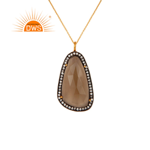 Designer 18k Gold Plated 925 Silver Necklace Zircon Smoky Quartz Gemstone Pendant Necklace Jewelry Wholesale - Product Image 1