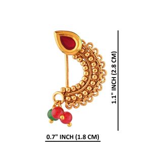 เครื่องประดับทองประดับอินเดียต่างหูมุกเทียมแบบหนีบจมูก,ผู้ค้าส่งเครื่องประดับ Nath แบบดั้งเดิมสีน้ำตาลเข้ม - Product Image 2