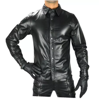 Camisa de cuero de alta calidad para hombre, camisa masculina de cuero negro suave, ajustada, con etiqueta personalizada, manga larga y botones