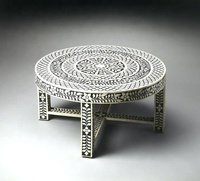 Table basse moderne tendance à plateau rond en bois massif avec incrustations d'os pour salon, villa, salle à manger, ferme et hôtel - Mobilier de maison