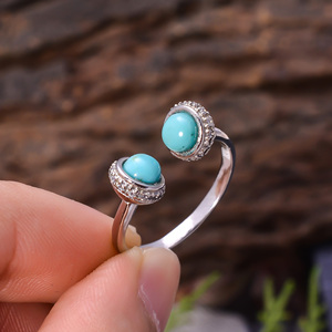 Bague en argent sterling 92.5 pour femmes bleu turquoise réglable 2.6 grammes technologie de canal classique pour les fiançailles - Product Image 4