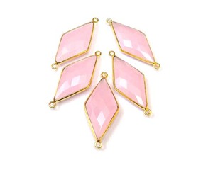 Calcédoine rose pierre précieuse naturelle lunette en argent Sterling à facettes Double caution plaqué or pour connecteur de fabrication de bijoux Boho - Product Image 5